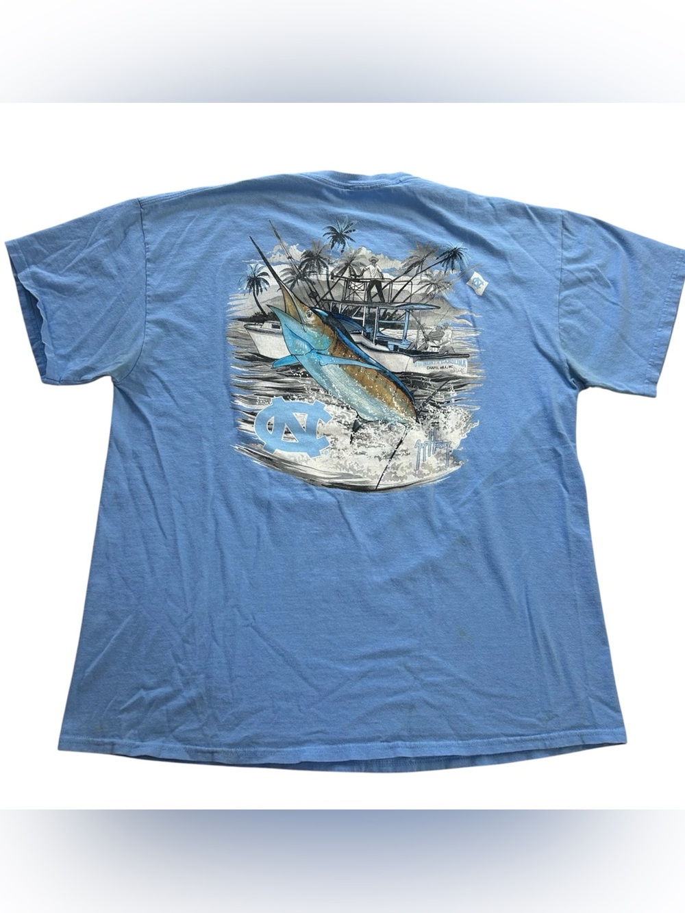 Guy Harvey UNC North Carolina Tar Heels Men’s T-Shirt Fishing Boat 2-Sided sz XL